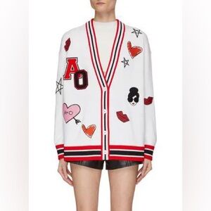 Alice + Olivia White and Red Graphic Cardigan Size S Oversized